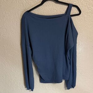 Blue Off-Shoulder Long Sleeve Top with Strap Detail